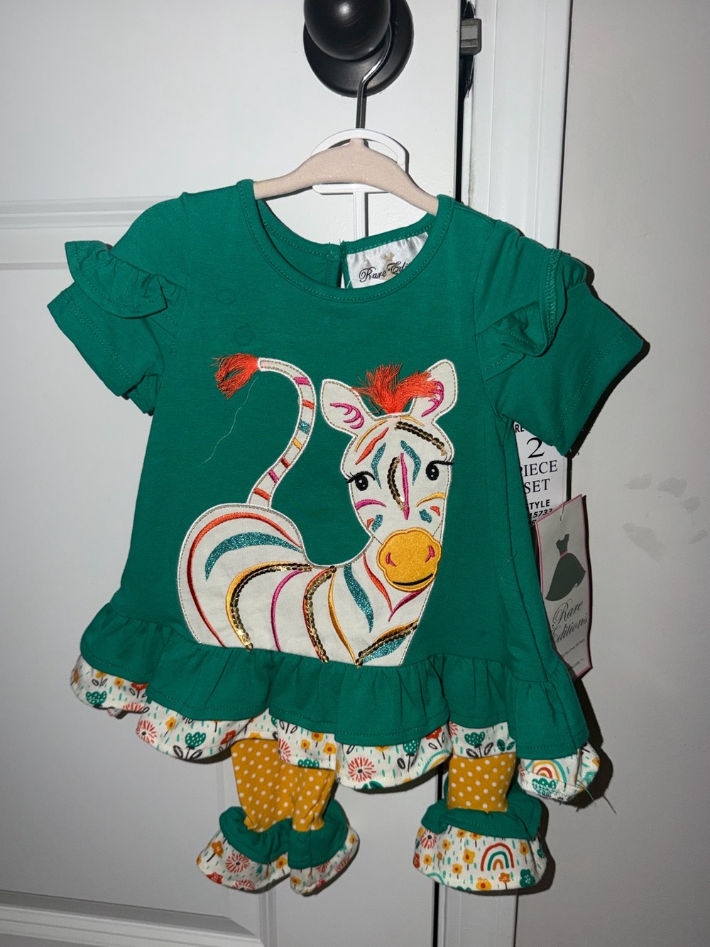 Rare Editions Emerald Zebra Appliqué Dress & Leggings Set